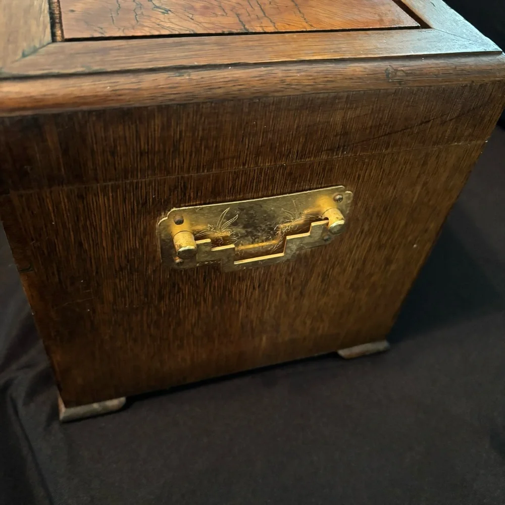 Vintage Wooden Jewelry Box with Brass Accents